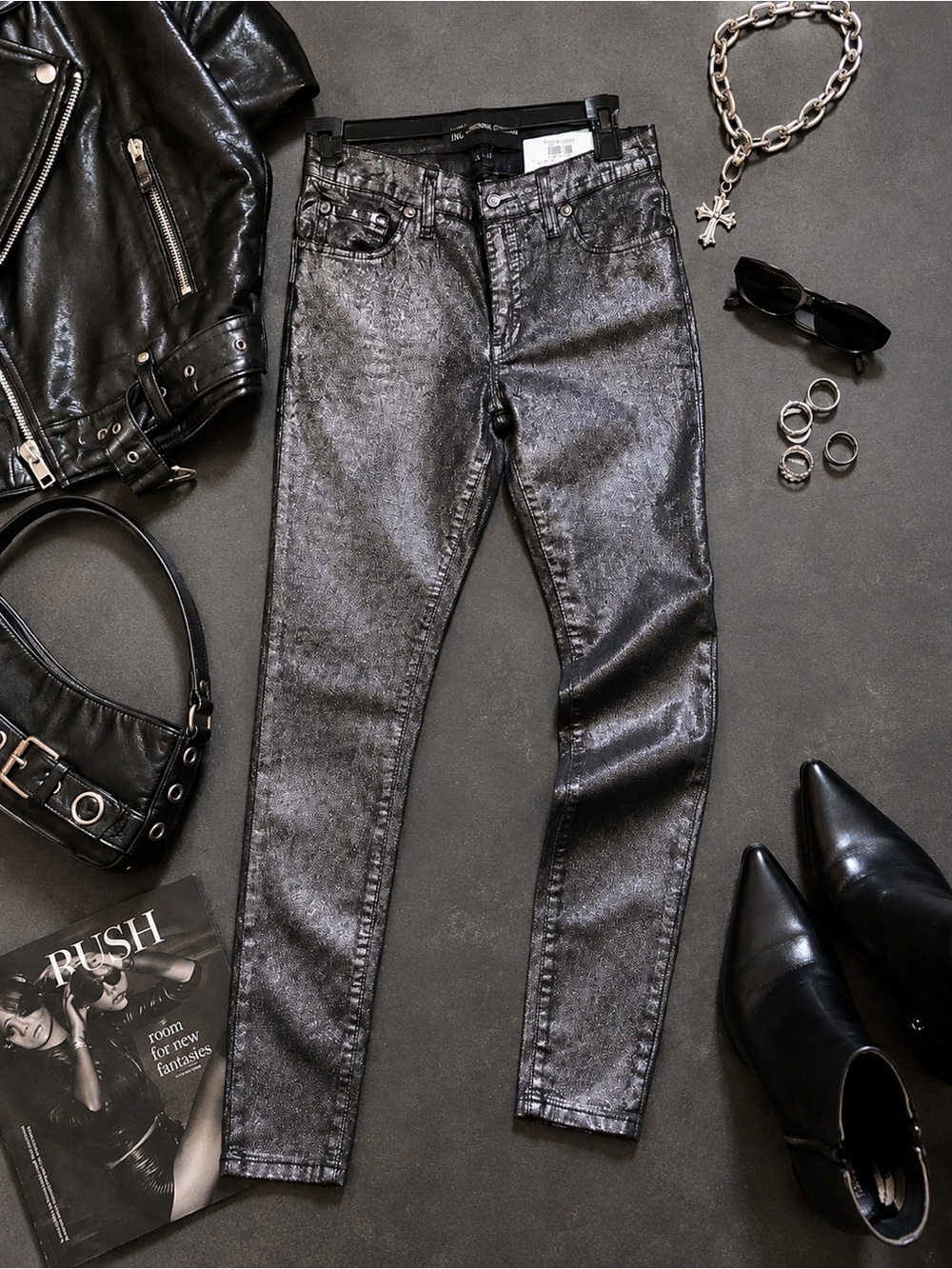 INC Metallic Skinny Jeans Y2K Edgy Glam Night Out Size 8 NWT